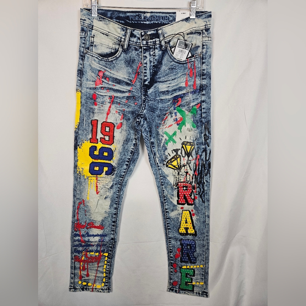 Rue21 Premium Graffiti Skinny Jeans | Paint Splatter Streetwear | 30x30 NWT